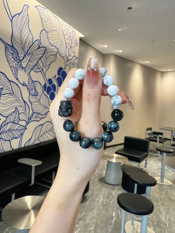 Close-Up of Silver Sheen Obsidian Fox, Ink-Wash Totem, Earth-Fire-Water-Metal Guides Spiritual Path