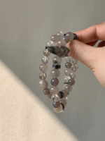 Worn Grey Rabbit Hair Quartz & Agate Bracelet, Multi-Gem Edge, Earth-Water-Metal Hides Spiritual Whispers