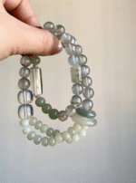 Layered Rabbit Hair Quartz & Agate Bracelets, Grey Gradient Shows Zen, Water-Metal Flows to Protect Thoughts