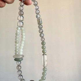 Display of Multi-Layered Rabbit Hair Quartz & Hetian Jade Bracelet, 7-12mm Size, Earth-Water-Metal-Wood Hides Eastern Whispers
