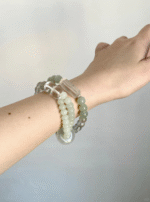 Worn Rabbit Hair Quartz & Hetian Jade & Clear Quartz Bracelet, Neo-Chinese Elegance, Earth-Water-Metal-Wood Energy Unleashes Zen Power