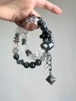 Held Litchi Quartz & Clear Quartz Bracelet, Water Purifies Intuition, Ignites Creative Blast