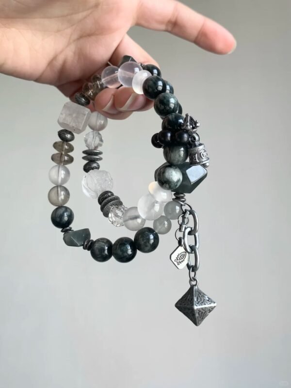 Held Litchi Quartz & Clear Quartz Bracelet, Water Purifies Intuition, Ignites Creative Blast