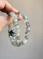 Close-Up of Green Rabbit Hair Beads, Wood-Earth Synergy Shows Gentleness, Energy Nurtures Heart-Chakra Calm