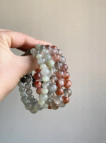 Detail of Grey Rabbit Hair Beads, Earth Element Calms Mind, Emotions Settle Like Grey Frost