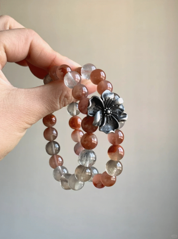 Detail of Grey Rabbit Hair Beads, Earth Element Calms Mind, Emotions Settle Like Grey Frost