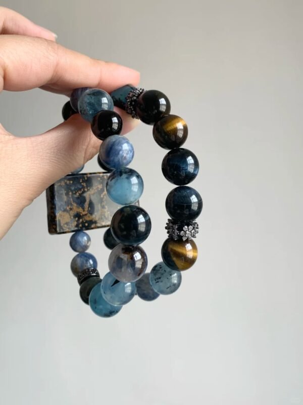 Aquamarine Round Bead Display, Water Element Nurtures Throat Chakra, Expression Flows Like Tide