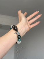 Bracelet Worn on Wrist, Smoky Quartz & Black Moonstone Echo, Earth-Metal Energy Calms Mind