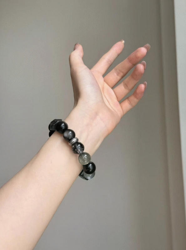 Wood-Water "Pine Mist" Bracelet Worn on Wrist, Green Dragon Crystal & Actinolite Echo, Wood-Water Resonance Manifestation