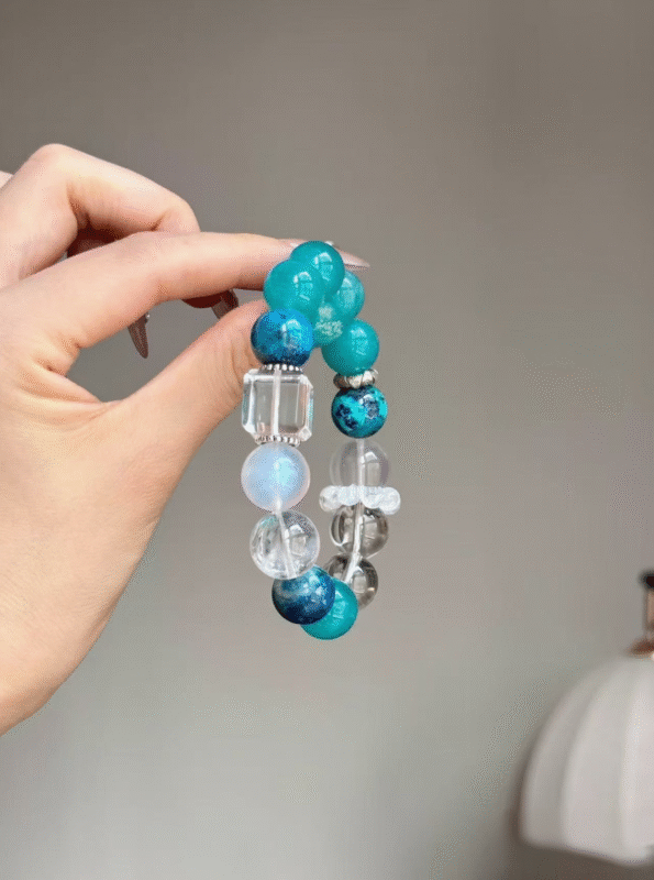 Close-Up of Metal-Water "Tide Gem" Bracelet, 925 Silver Links, Metal-Water Five Elements Manifestation Upgrade