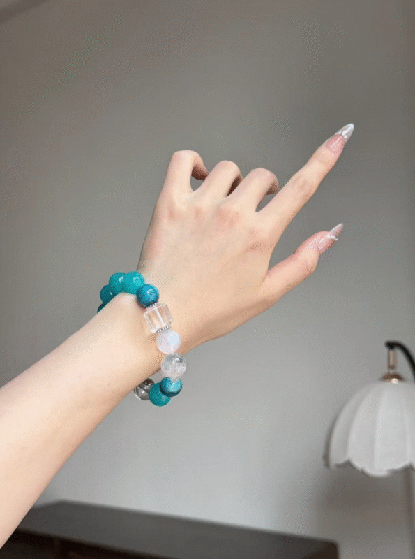 Detail of Metal-Water "Tide Gem" Bracelet, Blue Needle & Phoenix Pine Accents, Metal-Water Cycle Drives Spirituality