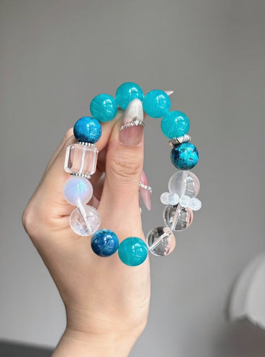 Hand-Held Metal-Water "Tide Gem" Bracelet, Donghai Old Mine Clear Quartz & Milky Quartz Echo, Metal-Water Resonance Manifestation