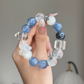 Full View of Metal-Water "With Sea" Bracelet, Blue Moonstone & Clear Quartz Main Tone, Metal-Water Ocean Symphony