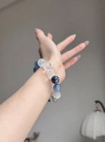 Close-Up of Metal-Water "With Sea" Bracelet, 925 Silver Butterfly Accent, Metal-Water Five Elements Manifestation Upgrade