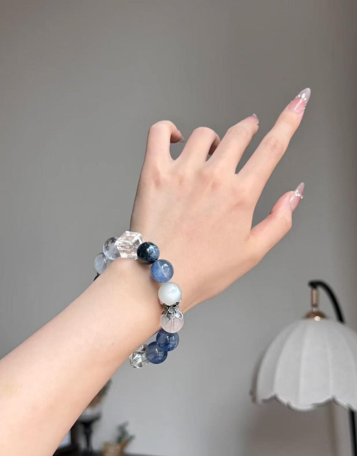 Wrist-Worn Metal-Water "With Sea" Bracelet, Jadeized Kyanite & Blue Moonstone Weave, Metal-Water Energy Awakening
