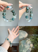 Full View of Wood-Water "Green Ripple" Bracelet, Green Phantom & Aquamarine Main Tone, Wood-Water Ocean Symphony
