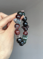 Hand-Held Wood-Water-Fire "Midnight Blaze" Bracelet, Gold Luck Stone & Red Fire Quartz Echo, Wood-Water-Fire Resonance Manifestation
