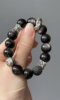 Detail of Silver Obsidian "Moonlit Night" Bracelet, Luster & Meteorite Crater Texture, Water-Metal Cycle Drives Defense