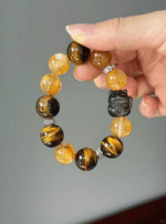 Wearing Display of Yellow Flame Quartz & Lightning Tiger Eye Bracelet, Yellow Flame Quartz & Tiger Eye Match, Earth-Fire Energy Flow