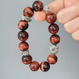 Full View of Red Tiger Eye Bracelet, Tiger Eye & Silver, Fire-Metal Protection