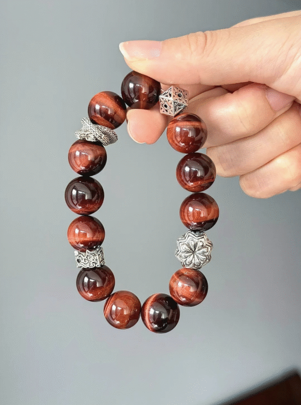 Wearing Display of Red Tiger Eye Bracelet, Energy Flow, Fire-Metal Manifestation