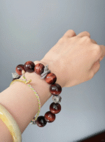 Wrist-worn Red Tiger Eye "Eternal Bliss" Bracelet, Silver Accents, Fire-Metal Energy Awakening
