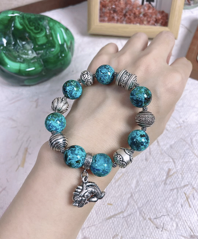 DIY Detail of Phoenix Pine Bracelet, Silver Stringing & Stone Combination, Wood-Metal Creativity Building