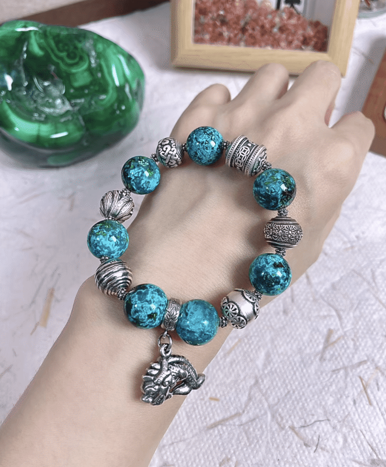 DIY Detail of Phoenix Pine Bracelet, Silver Stringing & Stone Combination, Wood-Metal Creativity Building