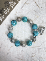 Wearing Display of Phoenix Pine Bracelet, Silver & Stone Match, Wood-Metal Protection Manifestation