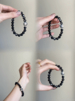 Dual-View of Silver Obsidian Bracelet, Silver-Black Clash, Water Energy Blast