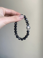 Hand-Holding 8mm Silver Obsidian & Gray Moonstone Bracelet, Silver-Black Blend, Water Energy Awakens