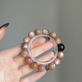 Dual-View of Orange Moonstone Bracelet, Brown-Gold Clash with Silver, Fire-Earth-Metal Energy Blast