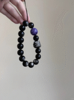 Hand-Holding Silver Obsidian Bracelet, Silver Sheen, Purple Veins & Lion Totem Resonance, Water-Earth Energy Manifests