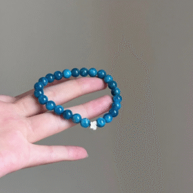 Hand-Holding 6mm Blue Apatite Bracelet, Silver Accents, Water-Metal Energy Awakens