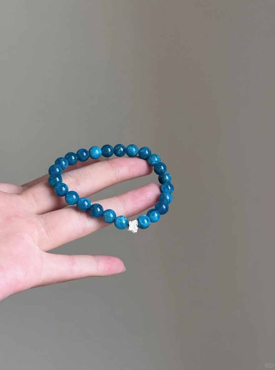 Hand-Holding 6mm Blue Apatite Bracelet, Silver Accents, Water-Metal Energy Awakens