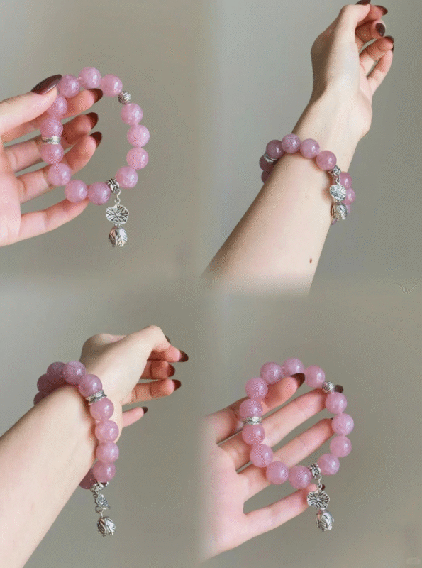 Multi-View of Madagascar Rose Quartz Bracelet, Fire-Metal Resonance, Energy Unleashed