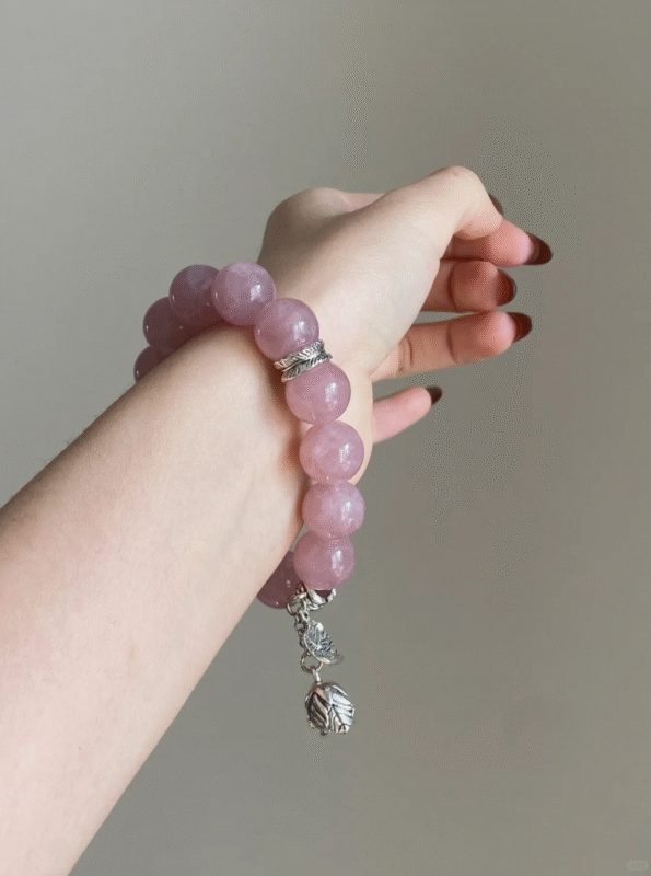 Wrist-Wearing Madagascar Rose Quartz Bracelet, Pink Glow Flows, Fire-Metal Energy Manifests