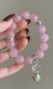 Hand-Holding 14mm Madagascar Rose Quartz Bracelet, Silver Leaf Charms, Fire-Metal Energy Awakens.