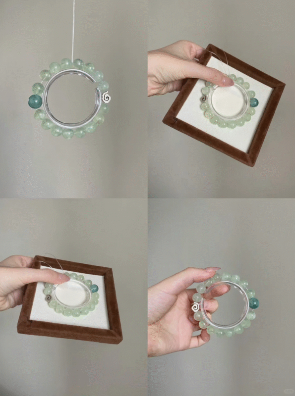 Multi-View of Prehnite & Monet Crystal Bracelet, Wood-Water Resonance Unleashed