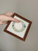 Hand-Holding Prehnite & Monet Crystal Bracelet, Wood Glow Reveals Energy Code