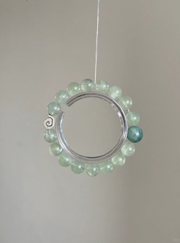 Hanging 10mm Prehnite & Monet Crystal Bracelet, Wood-Water Energy Awakens