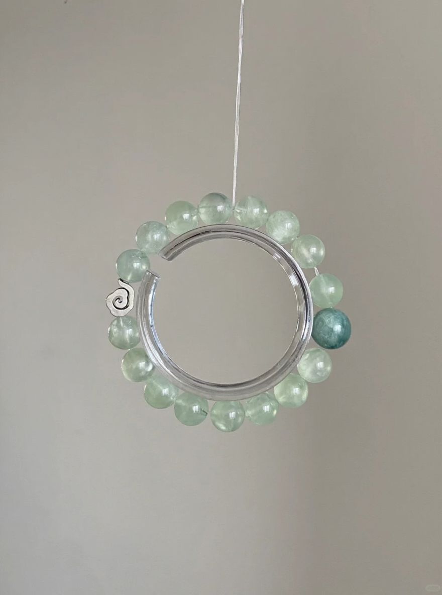 Hanging 10mm Prehnite & Monet Crystal Bracelet, Wood-Water Energy Awakens