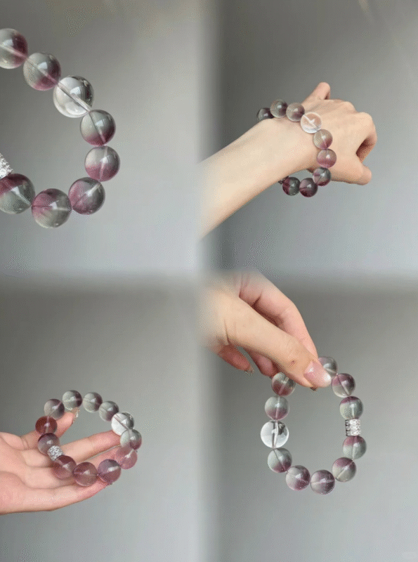 Dual-View of Bi-Color Fluorite Bracelet, Fluorite Flow, Water-Metal Creativity Bursts