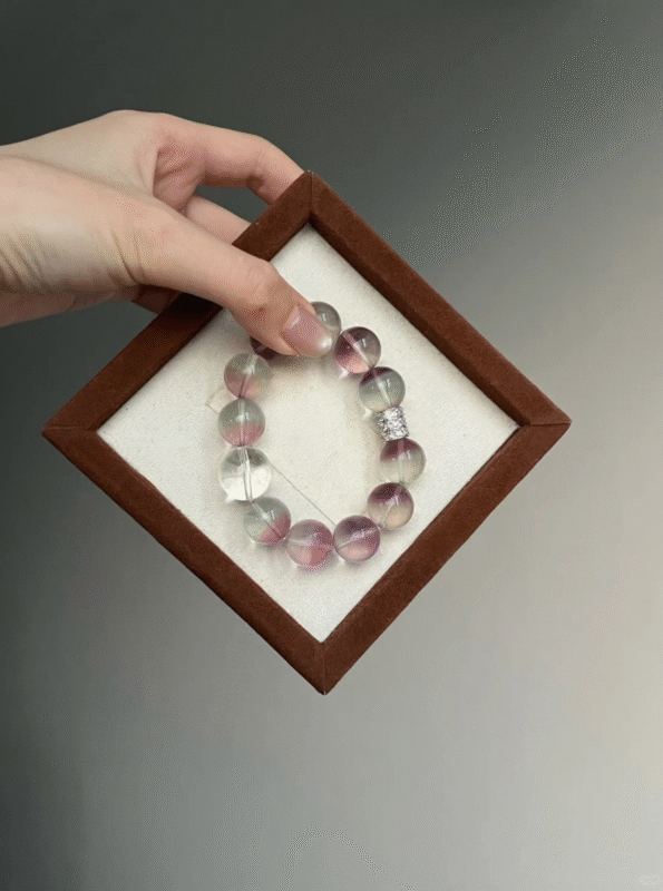 Framed Bi-Color Fluorite Bracelet, Purple-Transparent Clash, Water-Metal Fate Transformation