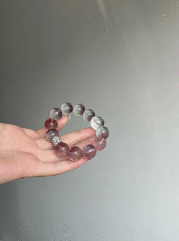 Display of Bi-Color Fluorite Bracelet, Fluorite & Quartz Layout, Water-Metal Cycle Drives