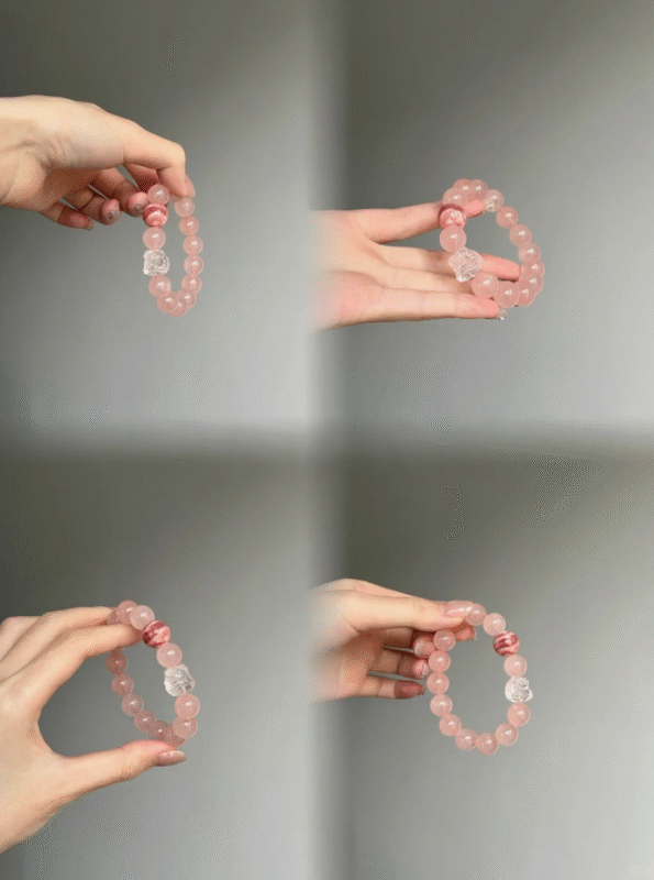 Dual-View of Madagascar Rose Quartz Bracelet, Rose Quartz & Rhodochrosite Clash, Fire Energy Transformation