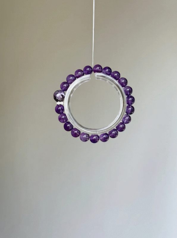 Hanging Amethyst Bracelet, Amethyst & Charoite Layout, Fire Energy Cycle