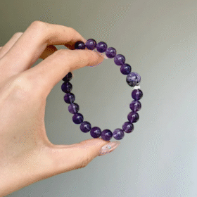 Close-Up of 10mm Amethyst Bracelet, Texture Reveals Fire Energy Code