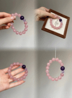 Dual-View of Madagascar Rose Quartz Bracelet, Pink-Purple Clash, Fire Energy Blast