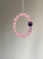 Hanging Madagascar Rose Quartz Bracelet, Madagascar Rose Quartz & Amethyst Flow, Fire Energy Transformation